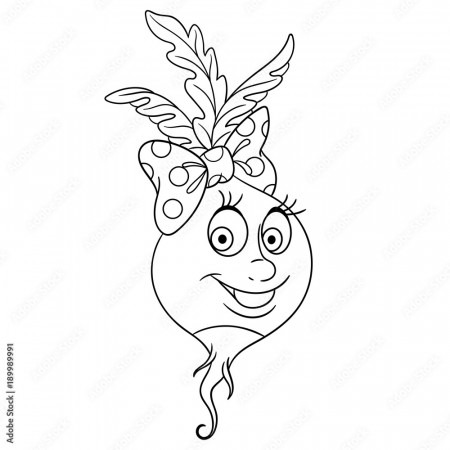 Coloring page. Cartoon Radish. Happy Vegetable character. Eco Food symbol.  Design element for kids coloring book, t-shirt print, icon, logo, label,  patch, sticker. Stock Vector | Adobe Stock