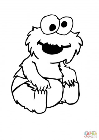 Baby Cookie Monster Sitting coloring page | Free Printable ...