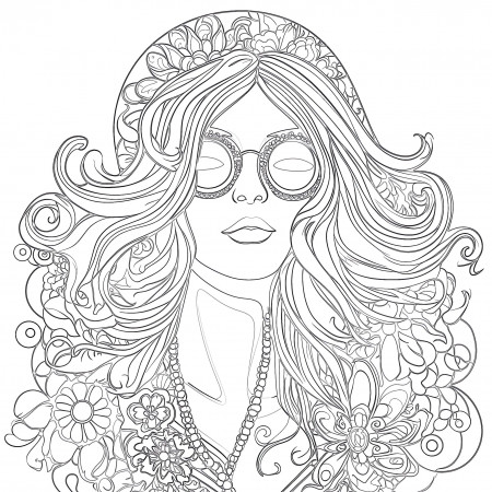 Adult Hippie Woman Coloring Page ...