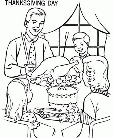 Thanksgiving Dinner Coloring Page Sheets - Family at Thanksgiving 
