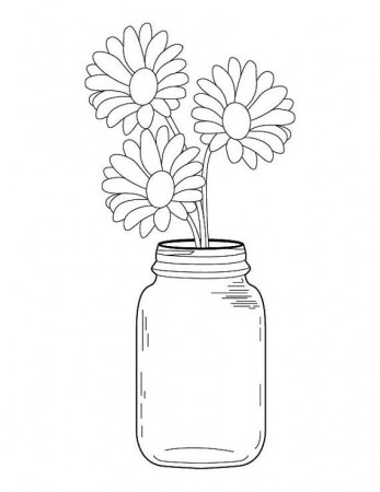 Mason Jar Daisy Bouquet Coloring Page - Etsy | Flower coloring pages, Line  art drawings, Daisy drawing