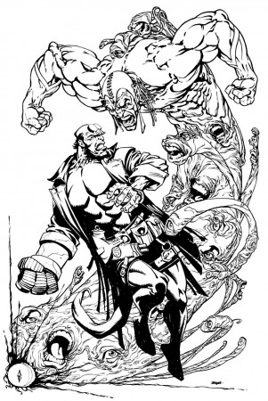 Hellboy vs. Eclipso by Bart Sears, in R M's Hellboy Comic Art Gallery Room
