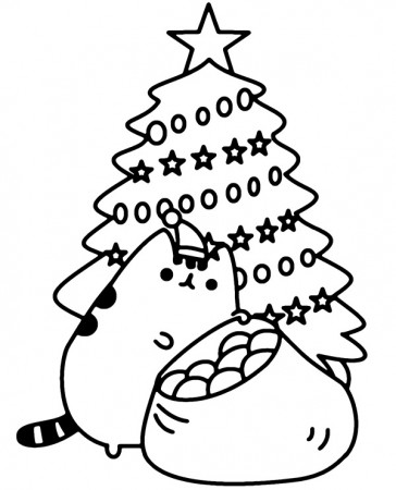 Pusheen coloring page Christmas tree - Topcoloringpages.net