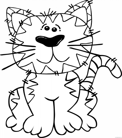 Cartoon Cat Coloring Pages cartoon cat sitting 1 by Printable Coloring4free  - Coloring4Free.com