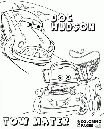 Doc Hudson and Tow Mater on printable coloring page