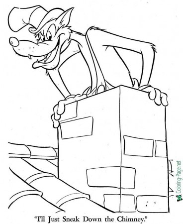 Down The Chimney - The Three Little Pigs Coloring Page - Fairy Tales
