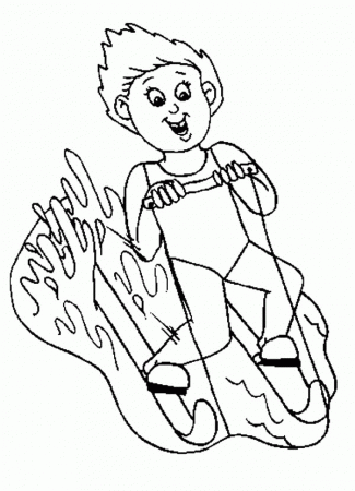 Slide on Water Water Skiing Coloring Pages | Batch Coloring