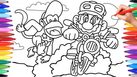 Nintendo Mario and Diddy Kong Coloring Pages for Kids, Super Mario Bike,  Mario and Donkey - YouTube