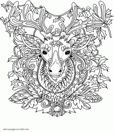 Reindeer Adult Coloring Christmas Pages || COLORING-PAGES-PRINTABLE.COM