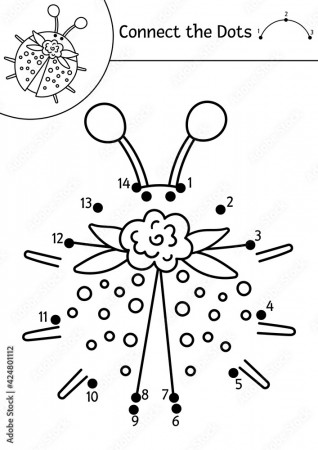 Vector dot-to-dot and color activity with cute ladybird. Spring holiday  connect the dots game for children with funny forest insect. Woodland coloring  page for kids with ladybug. . Stock Vector | Adobe