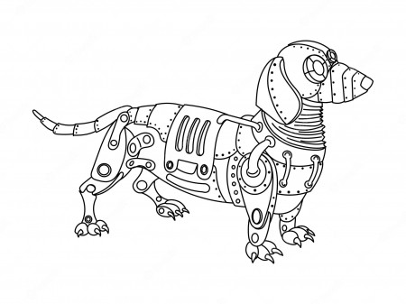 Premium Vector | Steampunk style dachshund dog coloring book vector