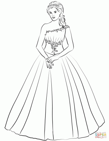 Ball Gown One Shoulder Quinceanera Dress coloring page | Free Printable Coloring  Pages