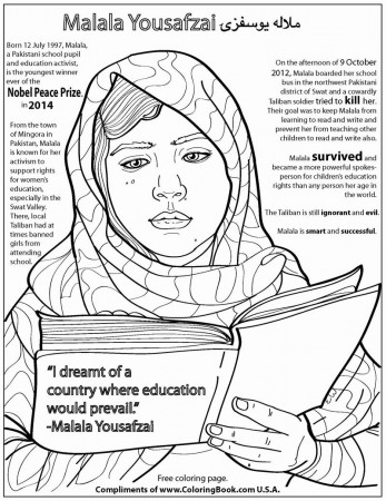 Coloring Books | Malala Yousafzai Free Online Coloring Page