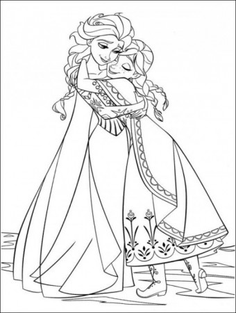 Elsa and Anna Hugging Free Coloring Page | Frozen Coloring book