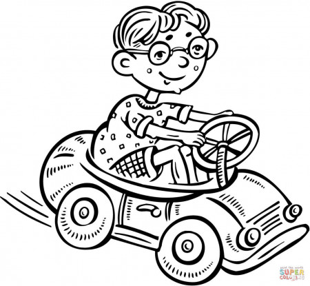 Little Boy Driving a Toy Car coloring page | Free Printable ...