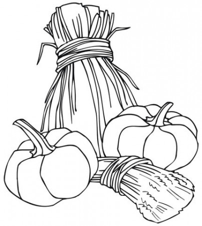 Wheat Sheaves and Pumpkins coloring page | Free Printable Coloring ...