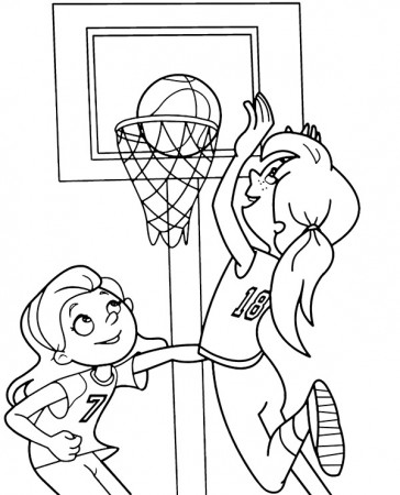 Girls playing basketball coloring page - Topcoloringpages.net