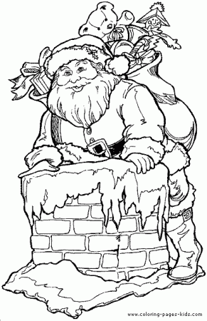 Santa Claus on Chimney Coloring Pages ...