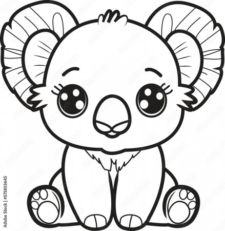 Cute koala cartoon. Black and white ...