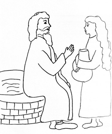 Bible Story Coloring Page for Jesus and the Woman at the Well 