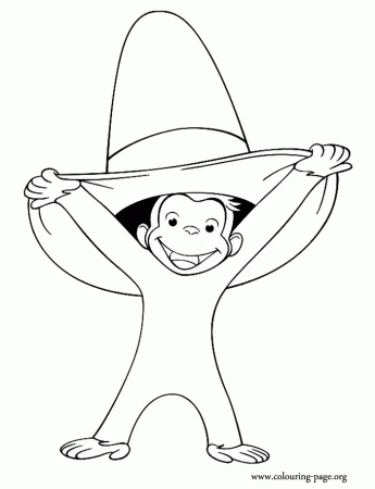 Monkeys - Happy monkey smiling and holding a hat coloring page