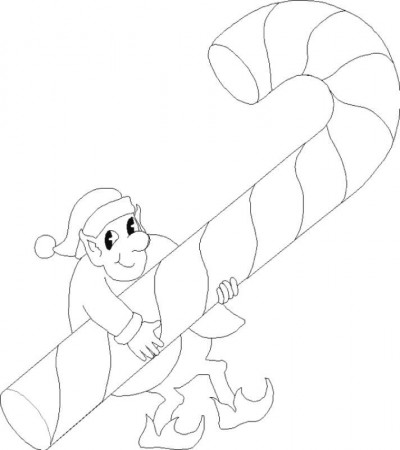 elf carries candy cane coloring sheet