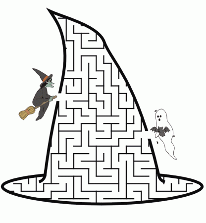 Witch Maze - Free Printable Witch Hat Shaped Maze