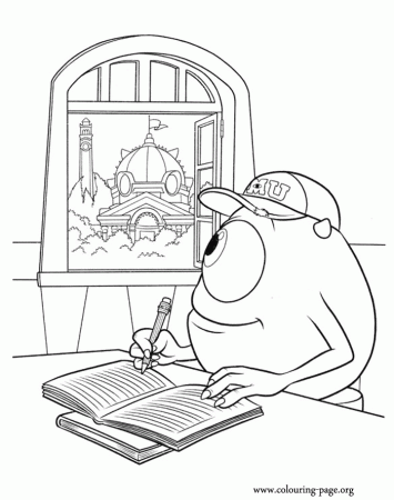 Monsters University - Mike is studing to be a scarer coloring page