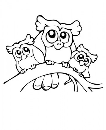Download Three Cute Large Owl Perching Twig Wood Coloring Page Or 