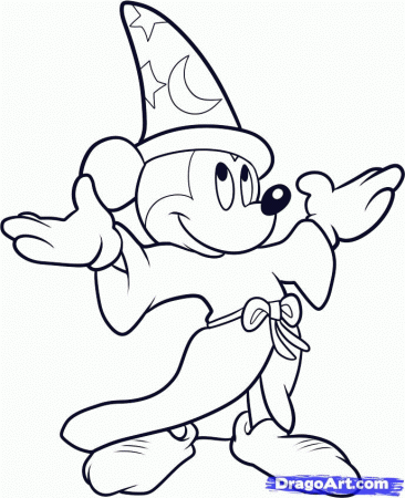 How to Draw Fantasia, Wizard Mickey, Step by Step, Disney 
