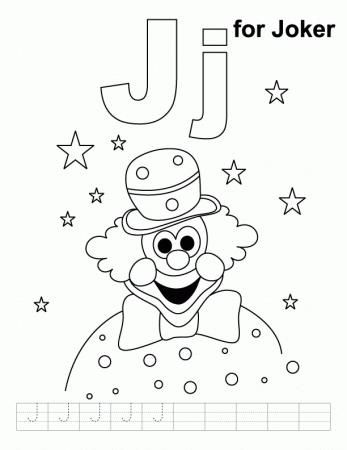 J for joker coloring page with handwriting practice | Download 