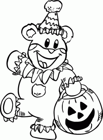 halloween coloring page kid in teddy bear costume