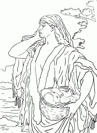 Baby Moses In A Basket Carried By Coloring Page - Baby Coloring 