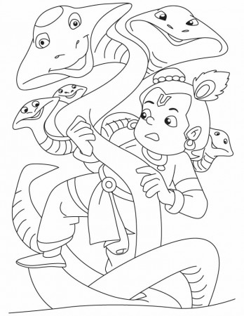 Lord Krishna, the slayer of kalia naag coloring pages | Download 