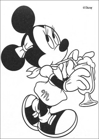 Minnie mouse with a drink coloring pages - Hellokids.com