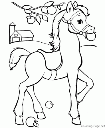 Horse coloring pages - Pony with saddle | Parties