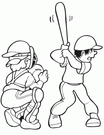 Printable Baseball Coloring Page | Batter and Catcher