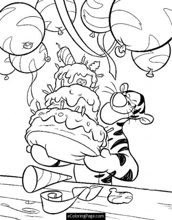 Winnie the Pooh Tigger Birthday Cake Balloons Printable Coloring 