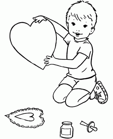 Valentine's Day Hearts Coloring Pages - Boy making Valentine Heart 