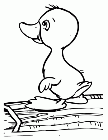 Baby Duck Standing On Log Coloring Page | HM Coloring Pages