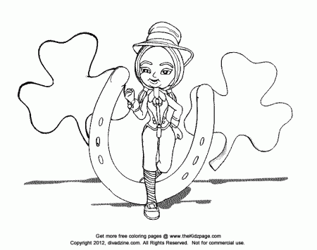 Girl and Lucky Horse Shoe St. Patrick's Day - Free Coloring Pages 