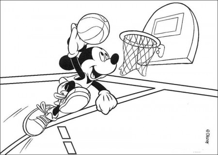 mickey mouse minnie and pluto playing basketball coloring pages 