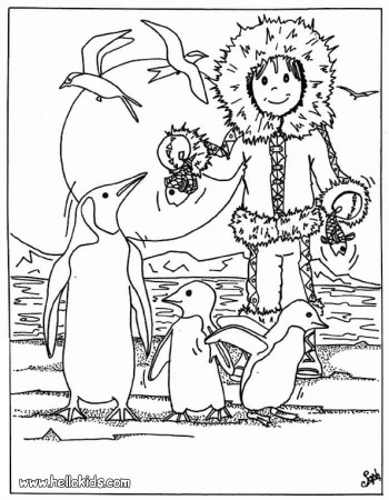 BIRD coloring pages - Eskimo with penguins