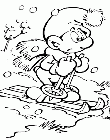 Drawn Heroes | Skiing smurf coloring page
