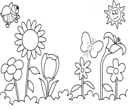 Happy Animal Welcome To Spring Flower Coloring Page For Kids 