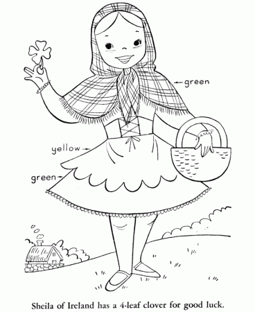 St Patrick's Day Coloring Pages - Irish girl with shamrock 
