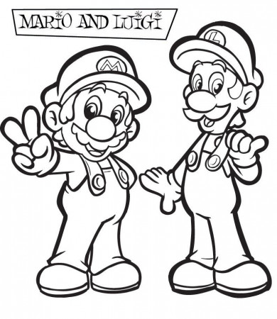 Mario Coloring pages - Black and white super Mario drawings for 