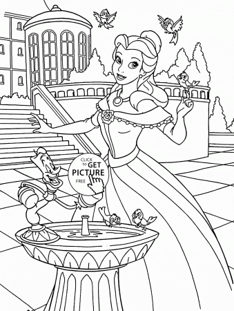 Princess Bell in the castle coloring page for kids, disney ...