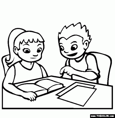 Studying Together Online Coloring Page