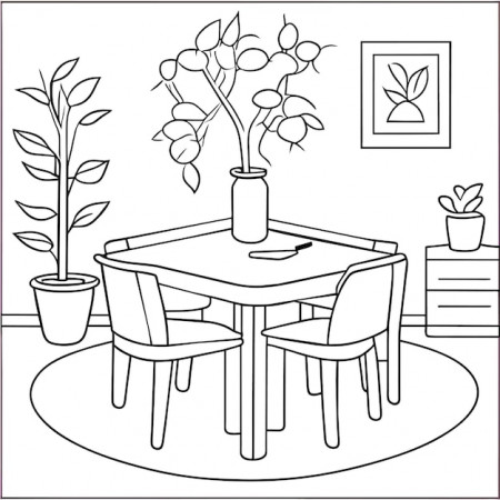 Coloring page table and chair furniture ...